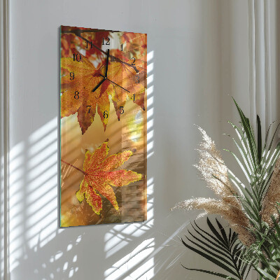 Glass wall clock vertical Leaves
