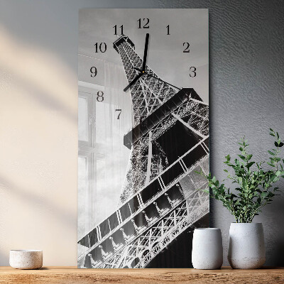 Glass wall clock vertical Eiffel Tower