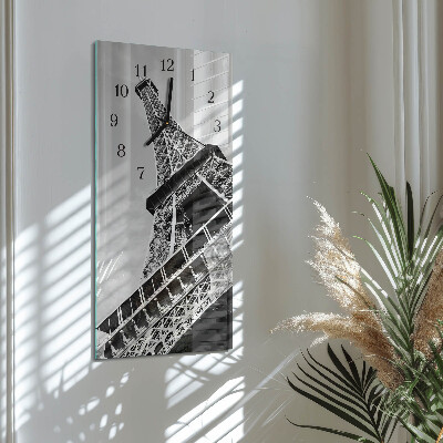 Glass wall clock vertical Eiffel Tower
