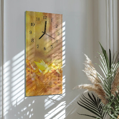 Glass wall clock vertical Leaves