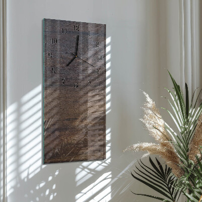 Glass wall clock vertical Wooden board