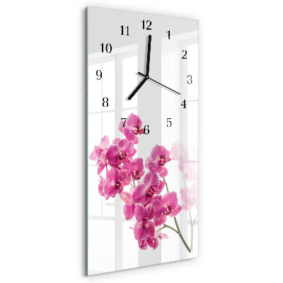 Glass wall clock vertical Orchids
