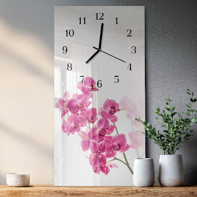 Glass wall clock vertical Orchids