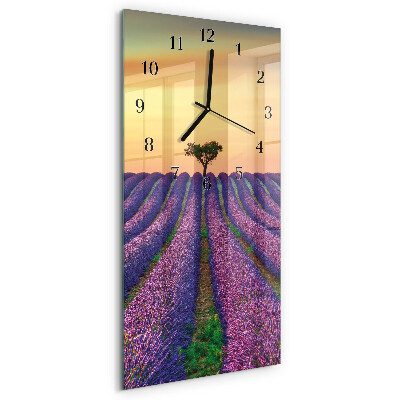 Glass wall clock vertical Lavender field