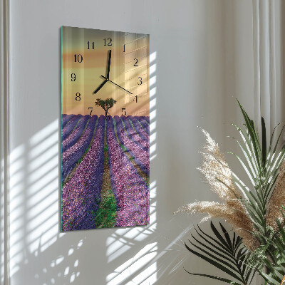 Glass wall clock vertical Lavender field