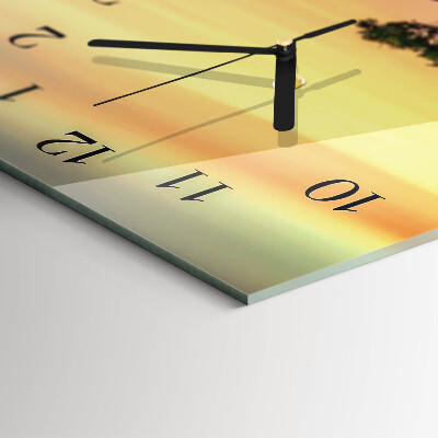 Glass wall clock vertical Lavender field