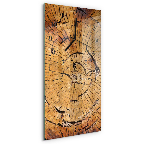 Glass wall clock vertical Wood grain