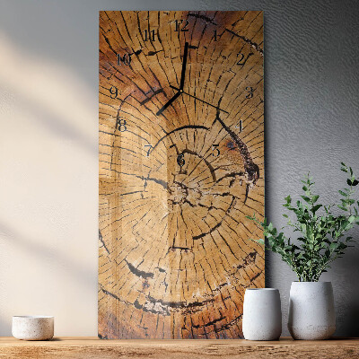 Glass wall clock vertical Wood grain