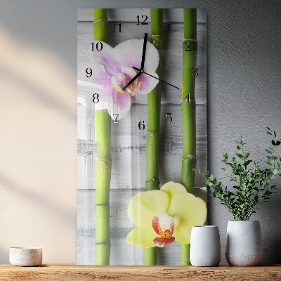 Glass wall clock vertical Orchid bamboo