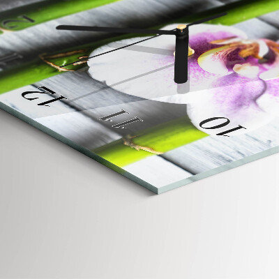 Glass wall clock vertical Orchid bamboo