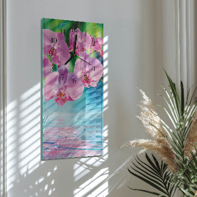 Modern vertical wall clock Orchids