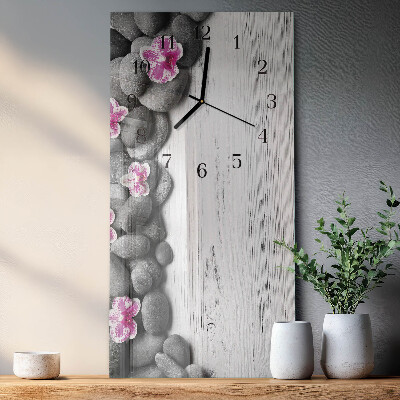 Vertical rectangular wall clock Orchid stones