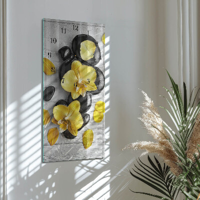 Modern vertical wall clock Flowers Stones