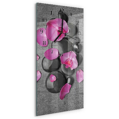 Glass clock vertical Orchid stones