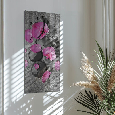 Glass clock vertical Orchid stones