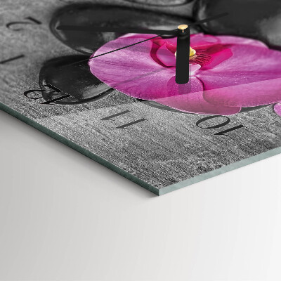 Glass clock vertical Orchid stones