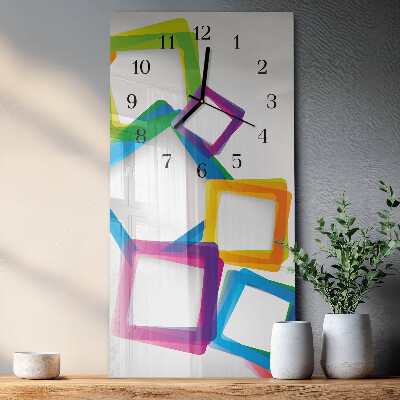 Glass wall clock vertical Colorful rectangles