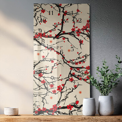 Glass clock vertical Floral pattern