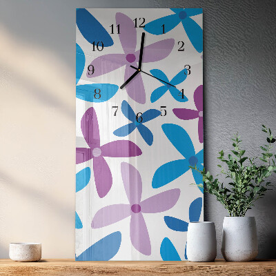 Glass wall clock vertical Hawaiian flowers