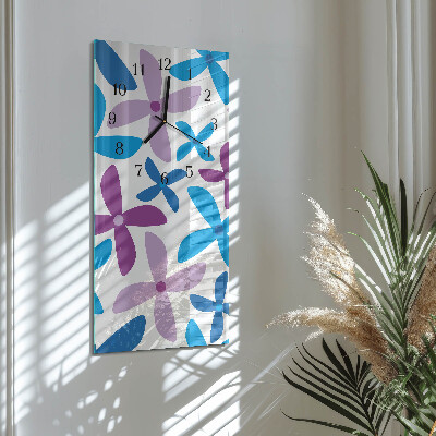 Glass wall clock vertical Hawaiian flowers