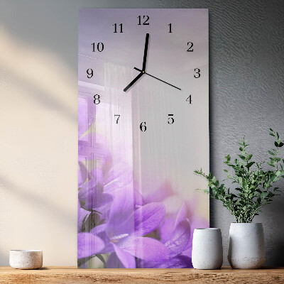 Vertical rectangular wall clock Purple flowers