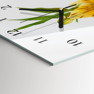 Glass wall clock vertical Yellow flowers