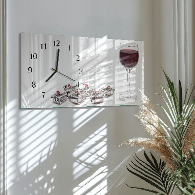 Glass wall clock horizontal Wine goblet