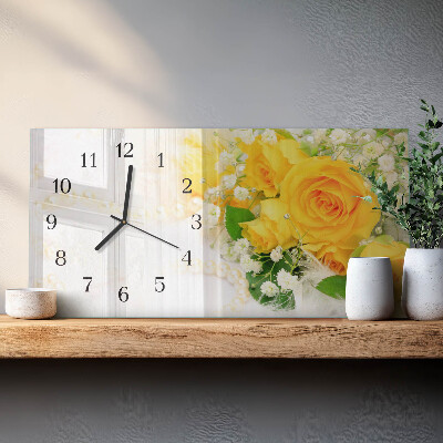 Rectangular glass clock horizontal Flower