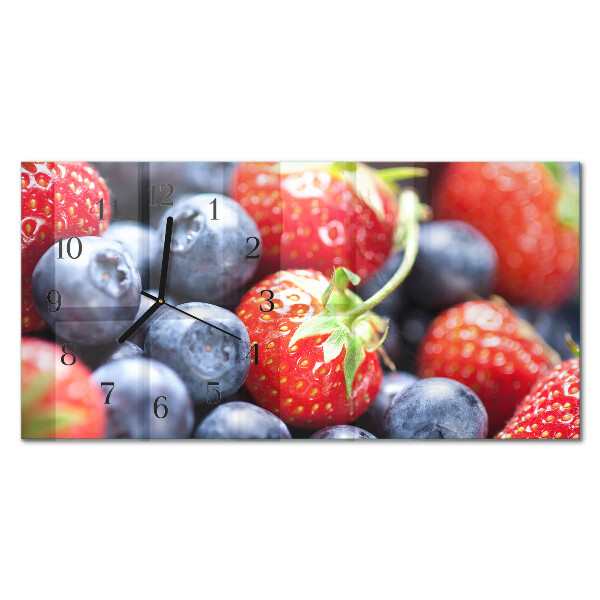 Glass wall clock horizontal Blueberries and blackberries