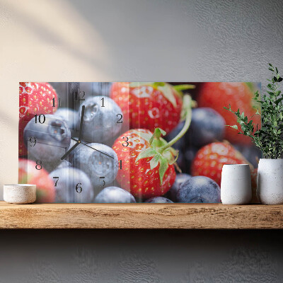 Glass wall clock horizontal Blueberries and blackberries