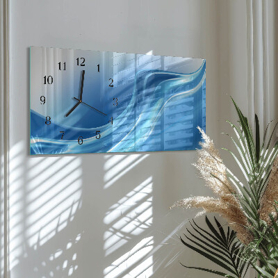 Rectangular glass clock horizontal Blue waves