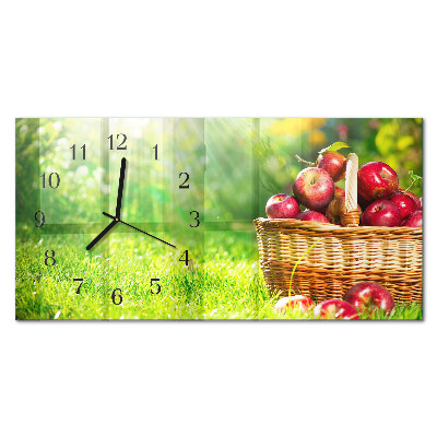 Horizontal rectangular wall clock Basket of apples
