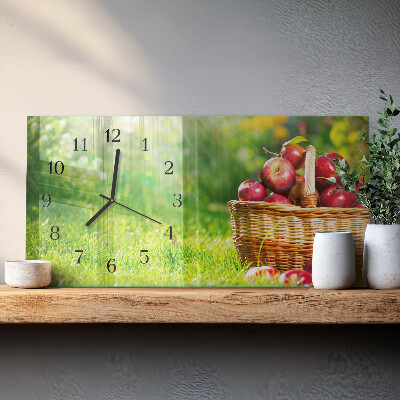 Horizontal rectangular wall clock Basket of apples