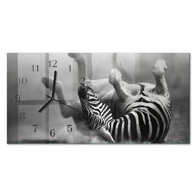 Rectangular glass clock horizontal African zebra