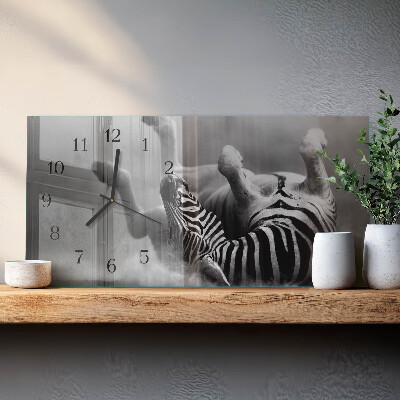 Rectangular glass clock horizontal African zebra