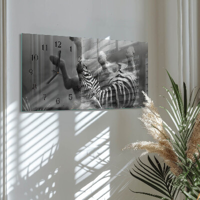Rectangular glass clock horizontal African zebra