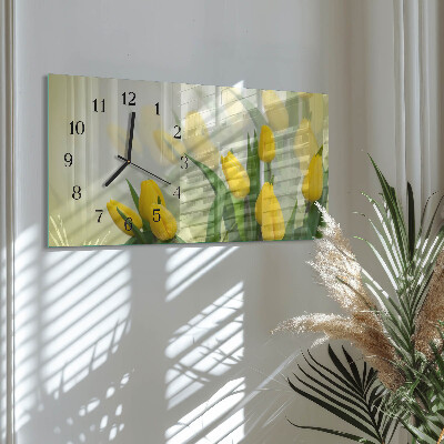 Glass wall clock horizontal Garden tulips