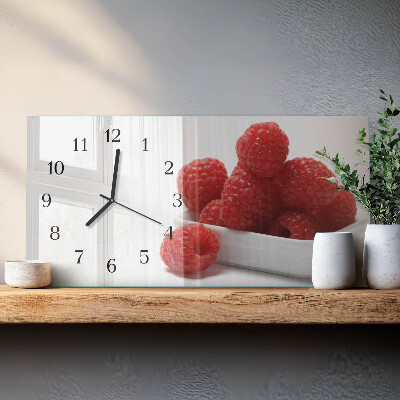 Horizontal rectangular wall clock Fresh raspberries