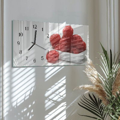 Horizontal rectangular wall clock Fresh raspberries