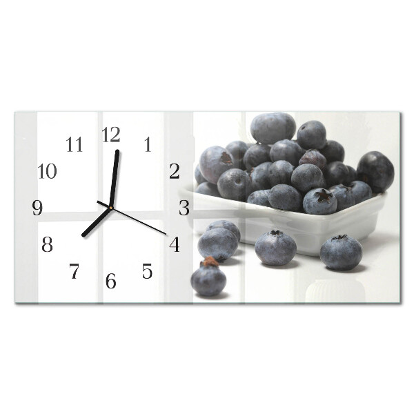 Glass wall clock horizontal Blueberries