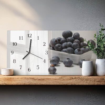 Glass wall clock horizontal Blueberries