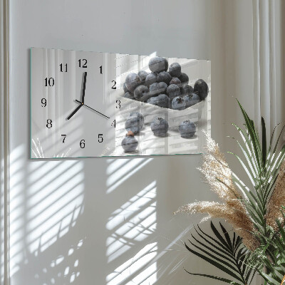 Glass wall clock horizontal Blueberries