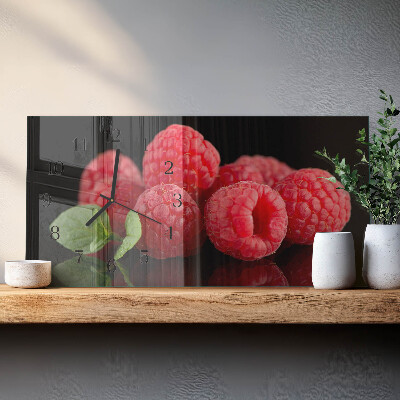 Rectangular glass clock horizontal Raspberries from the bush