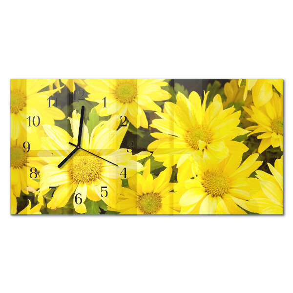 Horizontal rectangular wall clock Yellow flowers