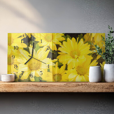 Horizontal rectangular wall clock Yellow flowers