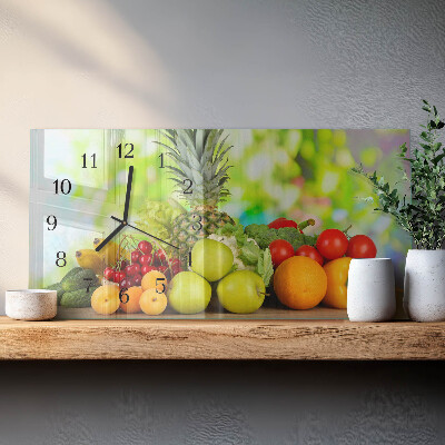 Rectangular glass clock horizontal Vegetables and fruits