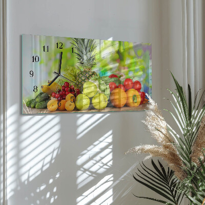 Rectangular glass clock horizontal Vegetables and fruits