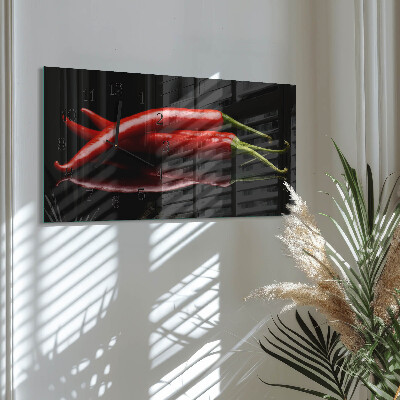 Horizontal rectangular wall clock Hot peppers