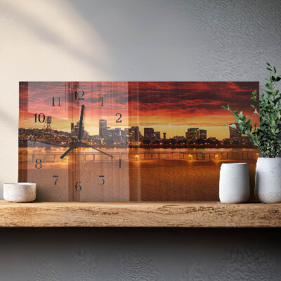 Rectangular glass clock horizontal Golden hour