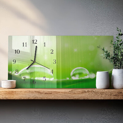 Horizontal wall clock Drops on a leaf